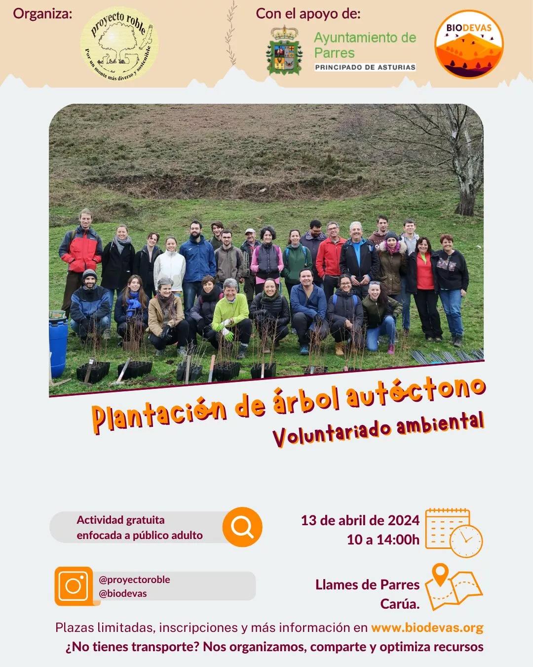 Plantación de árbol autóctono. Carúa.