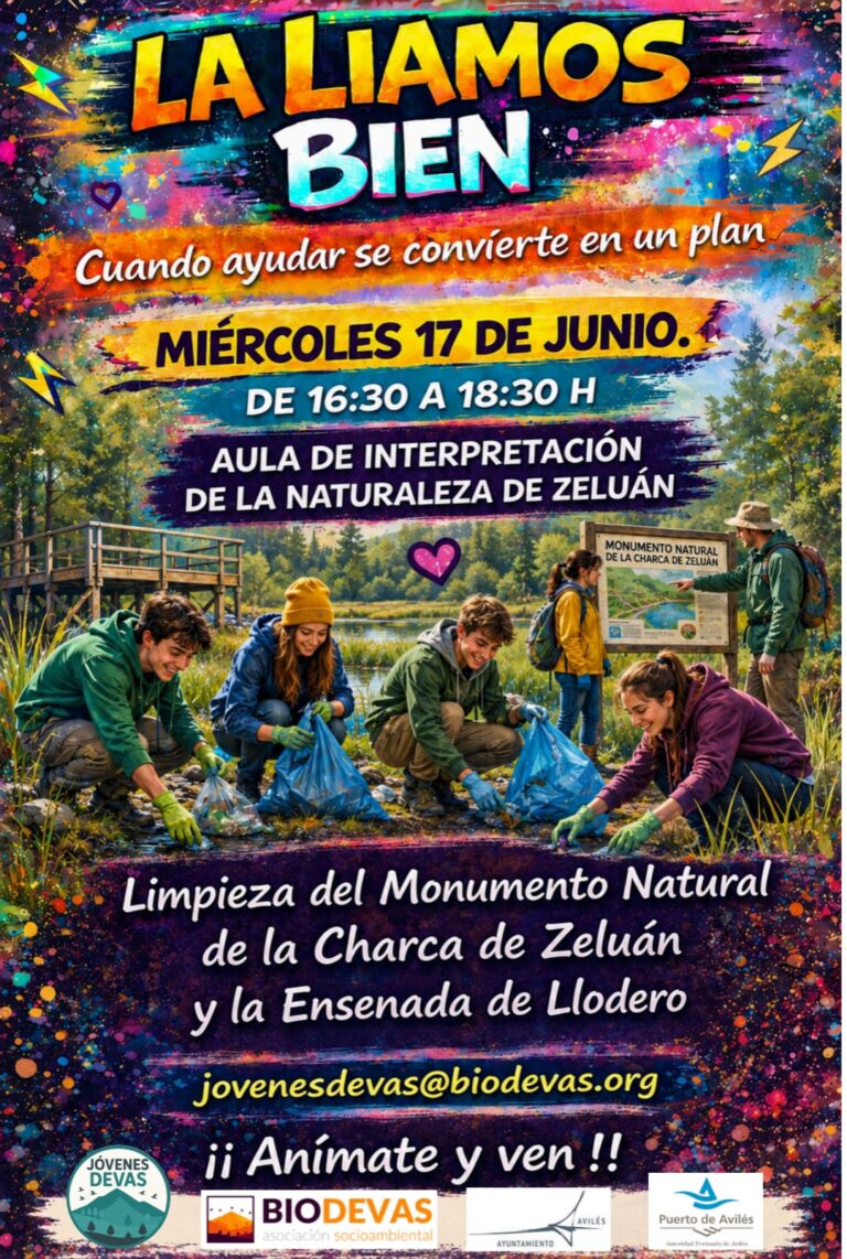 Jóvenes voluntarios recogiendo residuos en la playa de la Ensenada de Llodero