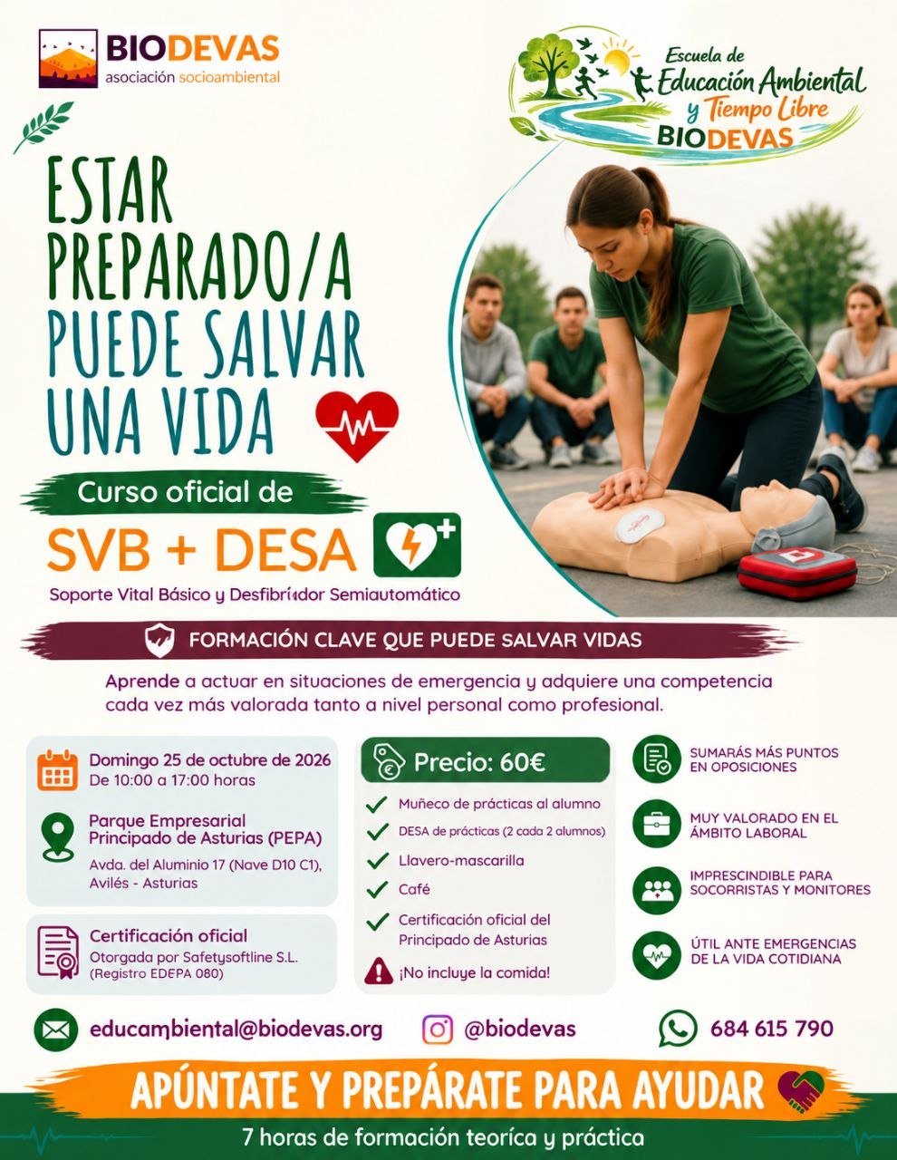 Curso Oficial de SVB + DESA: nueva edición en Avilés (25 de octubre)