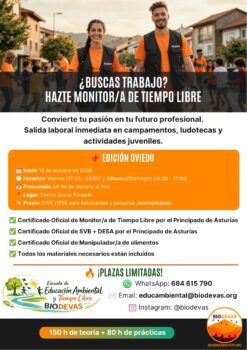 Curso de Monitor/a de Tiempo Libre en Oviedo: nueva edición en octubre